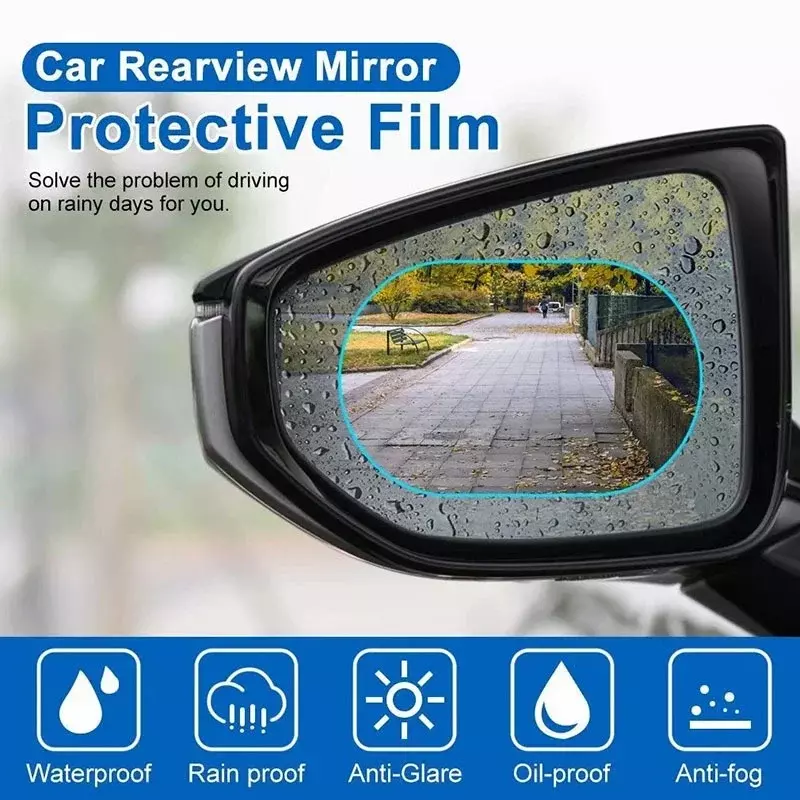 Película protetora do espelho retrovisor do carro, Anti Fog Membrana, Anti-reflexo, impermeável, etiqueta do carro da prova de chuva, película clara