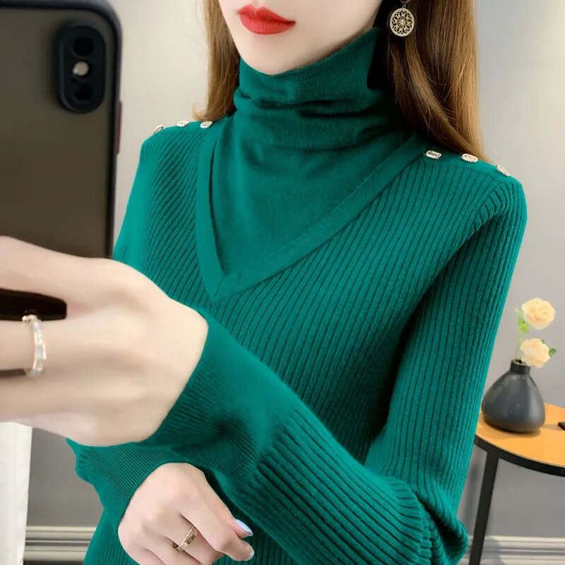 Autumn and Winter Turtleneck Loose Solid Color Pullover Sweater Thickened Cashmere Sweater Women's Knitted Bottoming Tops