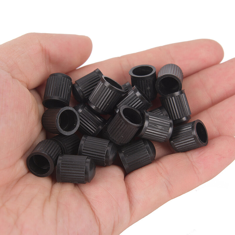 Válvula de neumático de coche de 20 piezas, tapas de válvula de neumático de bicicleta de plástico negro con cubiertas de anillo de goma, válvula de polvo en forma de cúpula para motocicletas de coche