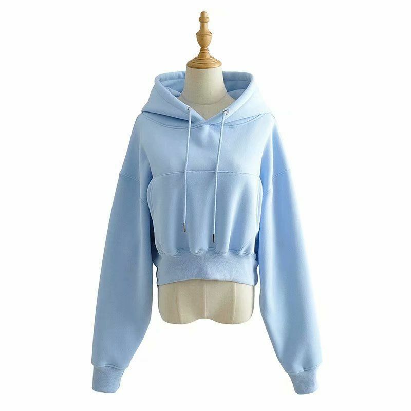 Sweter Gaya Baru Musim Gugur/Dingin Baru 2022 Crop Pendek Wanita Jaket Modis Hoodie Berkilau Kulit PU Jaket Ramping Halus untuk Wanita