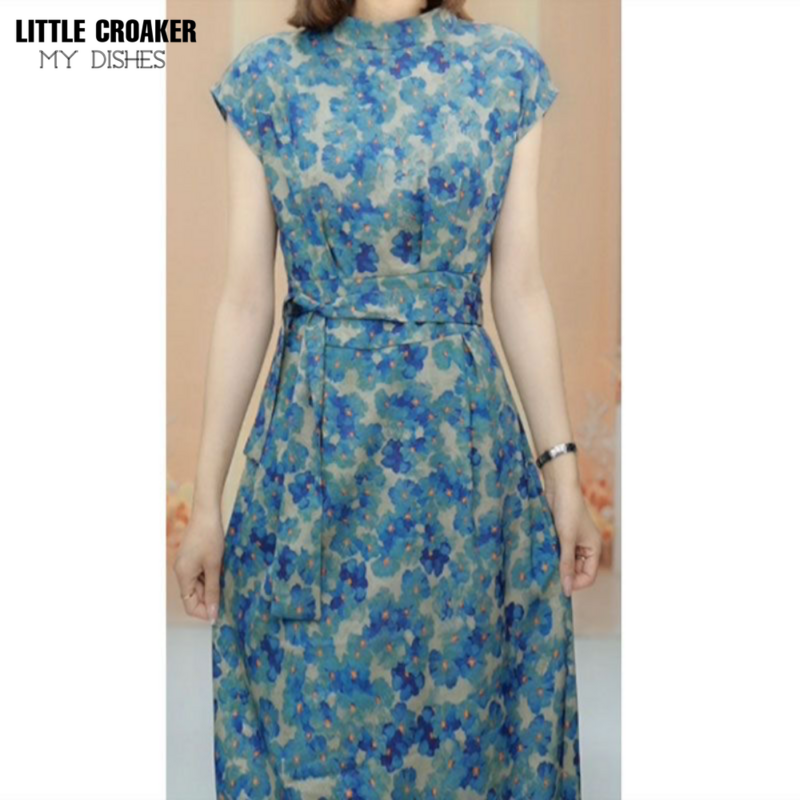 Gaun wanita kualitas tinggi sanhua Crepe baru gaun Qipao Tiongkok Musim Panas 2023 baru Vintage warna-warni ramping menutupi gaun tipis