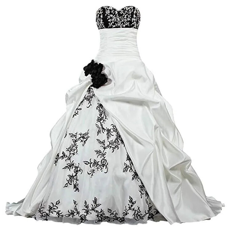 Vestidos de novia de satén de línea A con bordado Vintage, cuello de corazón, flores fruncidas hechas A mano, vestidos de novia blancos y azules, tren de corte