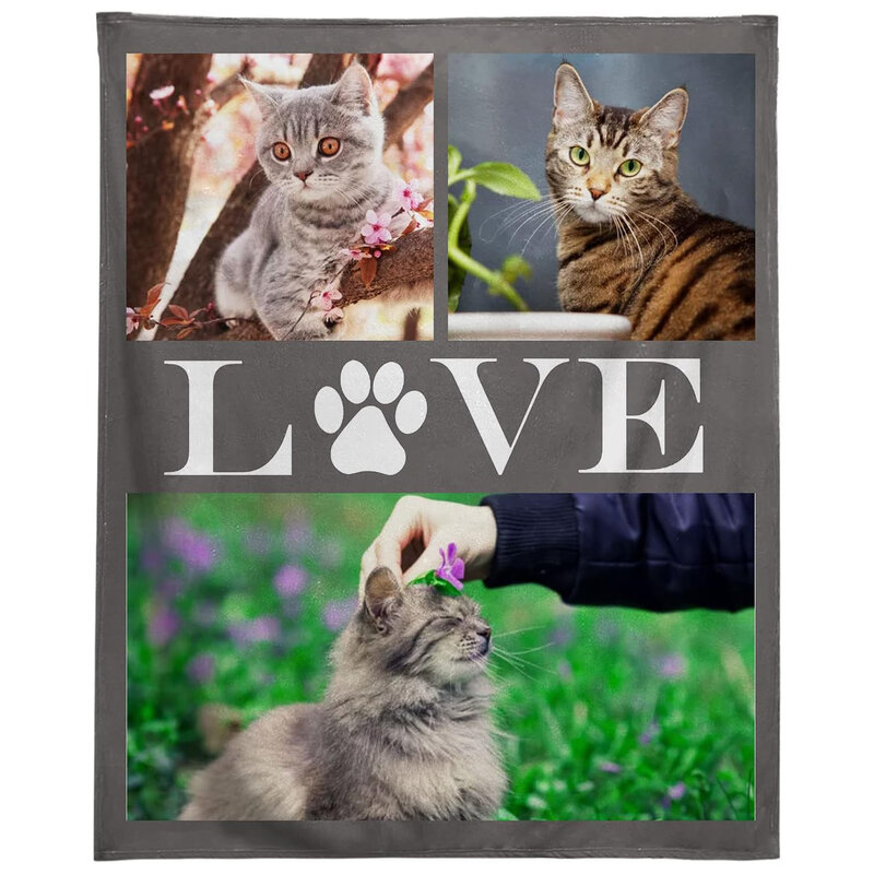 Gift for cat lovers, customized cat print themed blanket, personalized pet photo blanket, creative gift for cat lovers