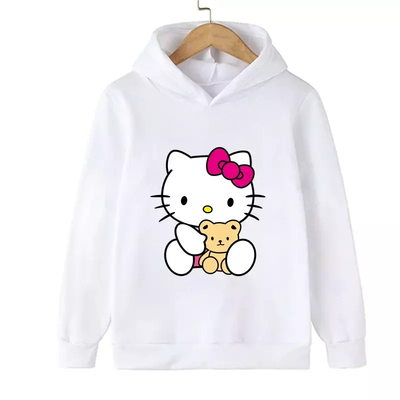 Nieuwe Hello Kitty Kawaii Kinderen Kostuum Lente Hoodie Kids Kleding Grappige Haruno Sakura Hoodies Voor Tienermeisjes Baby Sweatshirt