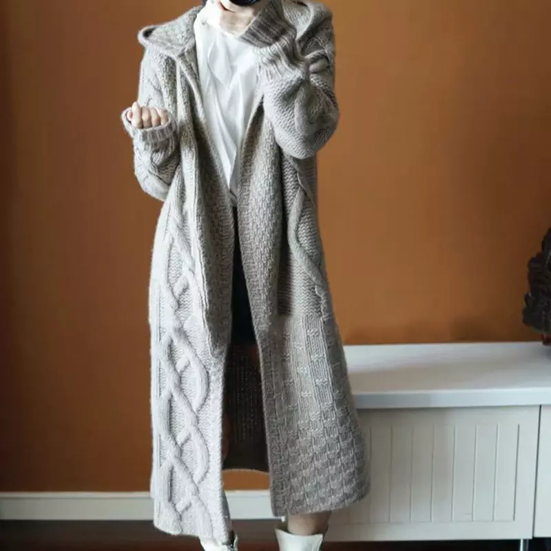 Suéter solto casual com capuz feminino, jaquetas de malha, tops longos, casaco preto, cardigã boho vintage, novo, outono, inverno, 2021