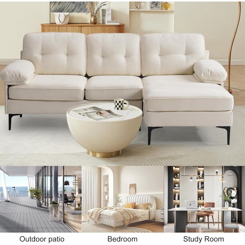 EASELAND-sofá Convertible en forma de L de chenilla, moderno, para sala de estar, 3 asientos, cómodo, seccional con Reversible W, 83"