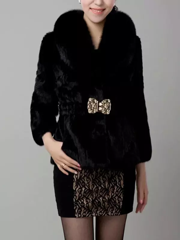 Casaco de pele curta para mulheres, imitação de cabelo de coelho, jaqueta solta, gola grande, moda coreana, quente, outono, inverno, 2023