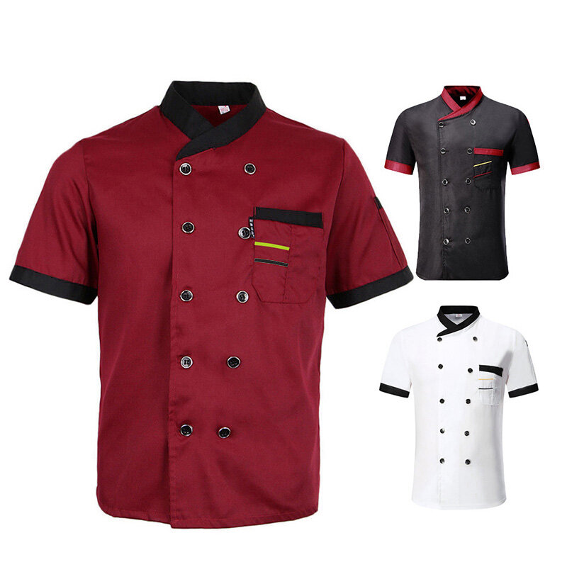 Unisex manga curta Chef Jacket, cozinha uniforme macio, restaurante, hotel, roupas de cozinha, restauração, homens