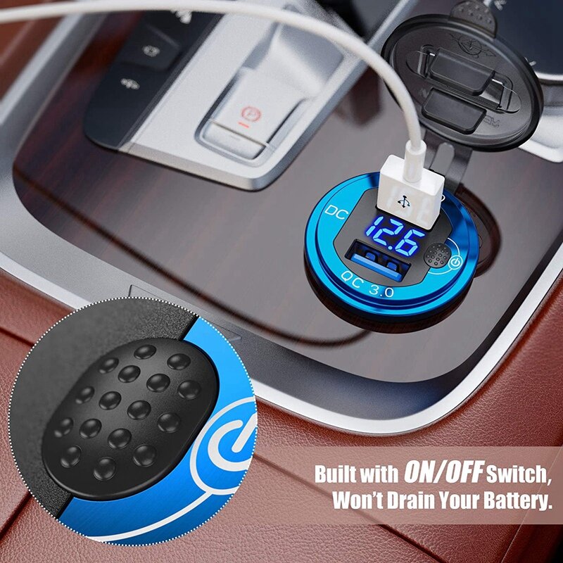 Автомобильное зарядное устройство Quick Charge 3,0 с двумя USB-портами и вольтметром, 36 Вт, 12 В