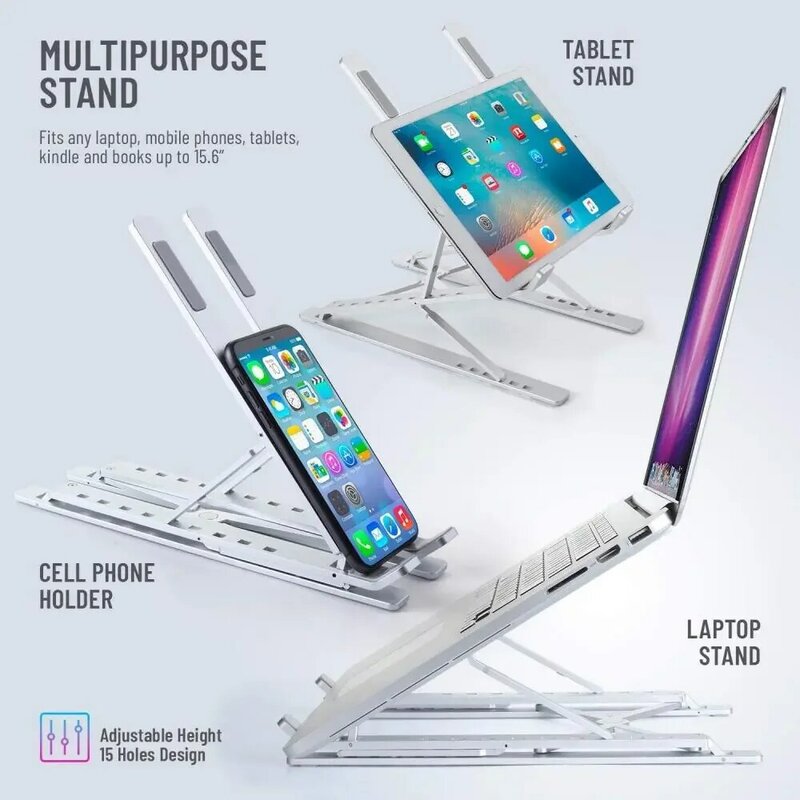 Alumínio 9 Níveis Duplo Altura Ajustável Vertical Folding Camada Elevada Laptop Stand Para iPad MAC Book