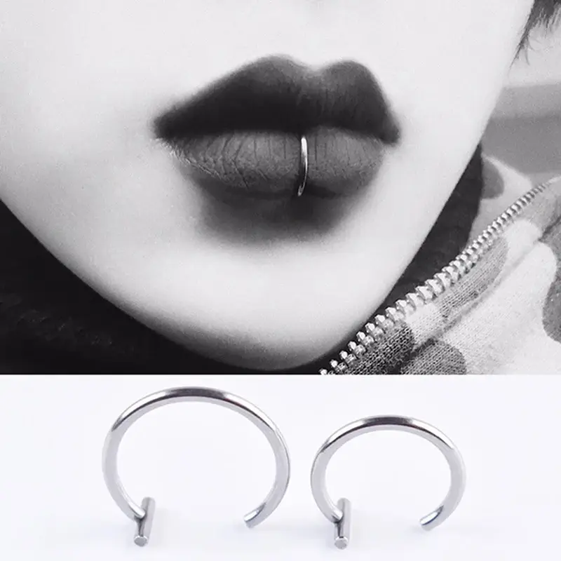 Cincin hidung bibir, klip hidung Punk netral bentuk bibir, diafragma palsu dengan Ring baja perhiasan tubuh simpai bibir berlubang
