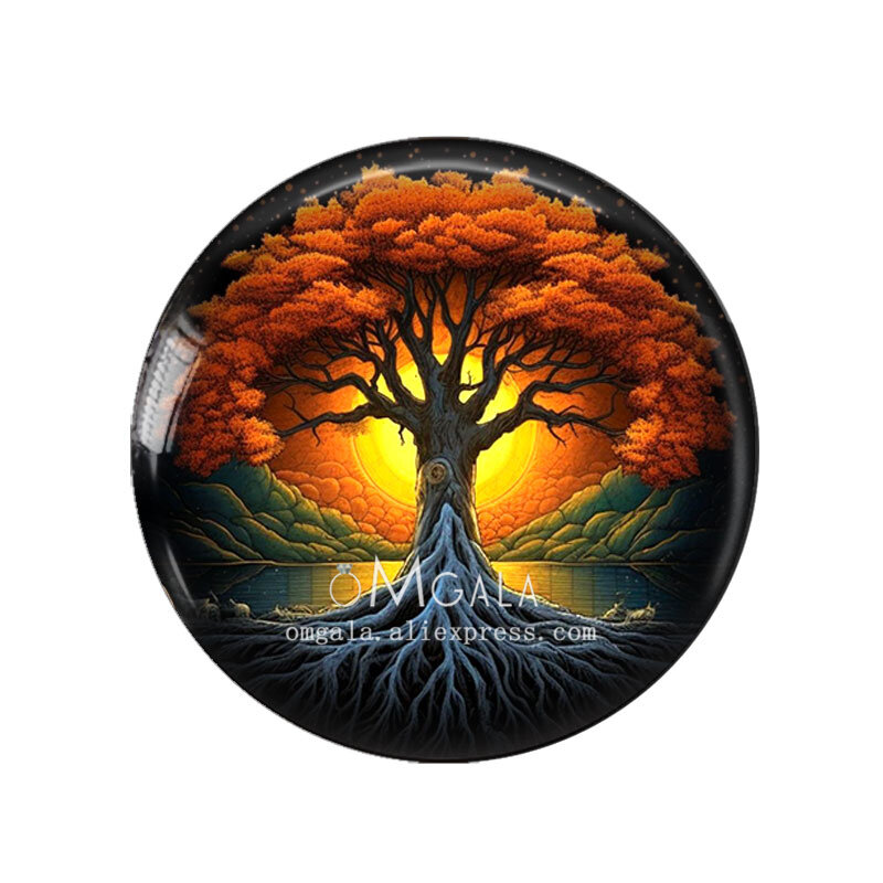 Винтажные художественные картины с изображением дерева жизни, круглые стеклянные кабошоны 12 мм/18 мм/20 мм/25 мм, демонстрационная фурнитура с плоским основанием