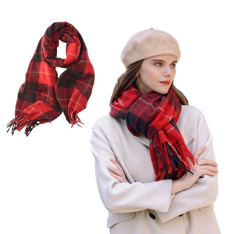 Scarfs for Christmas Winter Warm Scarf Classical Plaids Tassels Oversized N7YD