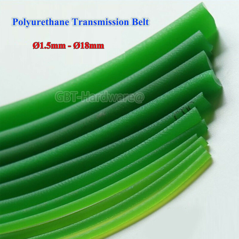 1/2/5/10 Meter PU Polyurethane Drive Belt Strap Round Strap Ø1, 5mm - 18mm Green Rough Surface For Conveyor Belt Textile Machine