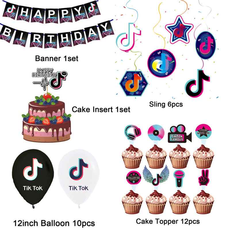 Disney Notes Tik & Tik Music Short Video Birthday Celebration Party Decoration posate usa e getta Balloon Banner Wedding Boy Gift