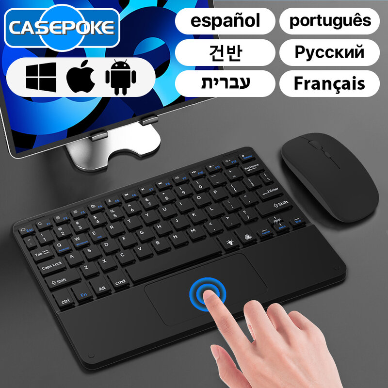 CASEPOKE-Teclado e Mouse Sem Fio Bluetooth, iPad, Xiaomi, Samsung, Huawei, Android, iOS, Windows, Touchpad