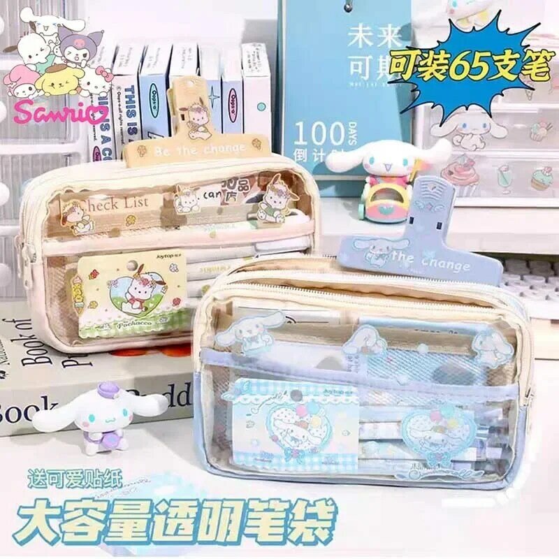 Sanrio Cinnamoroll Melody Pen Bag 3 Floors Cartoon High Appearance Level Transparent 3-layer Stationery Bag Kuromi Pencil Case