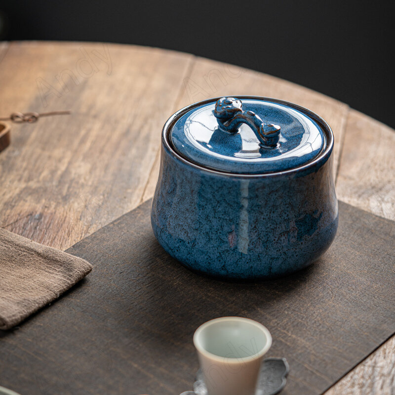 Olla de té de cerámica creativa, horno Retro, mesa de centro esmaltada, tarro de almacenamiento de té de escritorio con tapa, dispensador de cereales de cocina, decoración del hogar