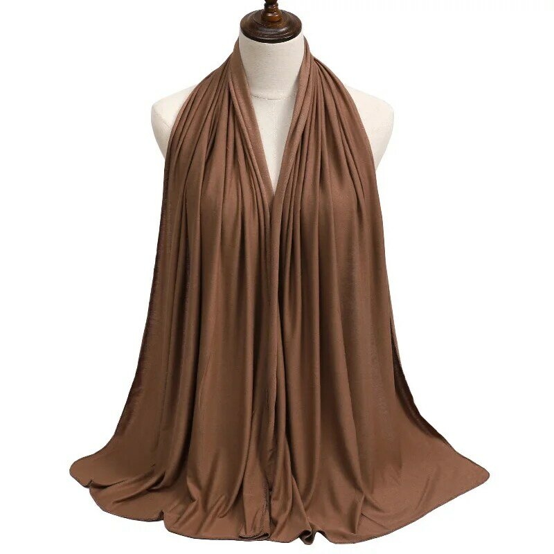 Jersey katun Modal syal jilbab syal Muslim panjang polos lembut ikat kepala dasi untuk wanita ikat kepala Afrika 170x60cm