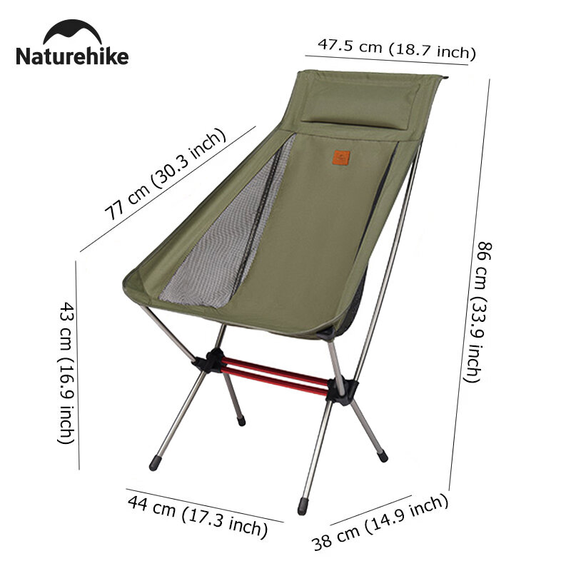 Naturehike-Ultralight High Back Folding Chair, cadeira portátil Camping Moon, carga 120kg, viagens, praia, ao ar livre, pesca