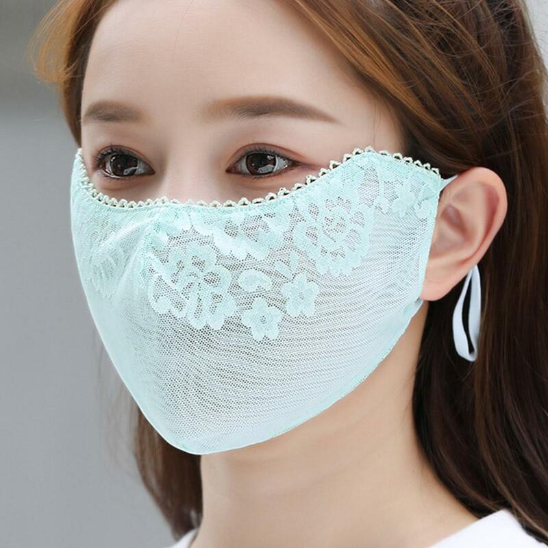 UPF masker pelindung wajah, Topeng renda pelindung matahari bunga, bisa digunakan kembali, masker syal wajah