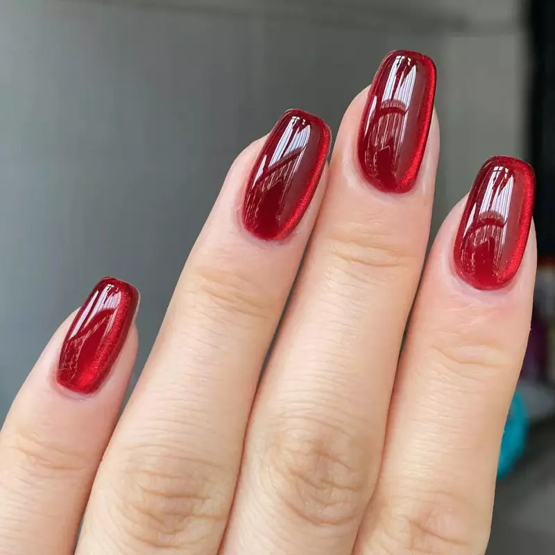Charm Dark Cherry Red Super Flash Golden Powder False Art Nails Sexy Hot Wedding Manicure Tool Finished Fake Nail Press on Nails