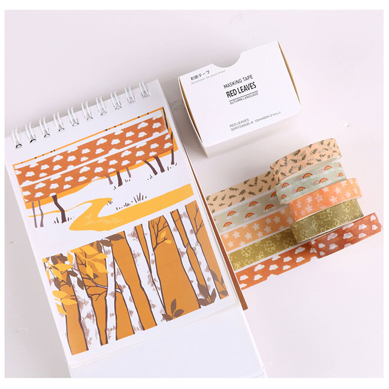 Cinta Adhesiva básica Washi para decoración de diario, suministros de papelería, 5 rollos