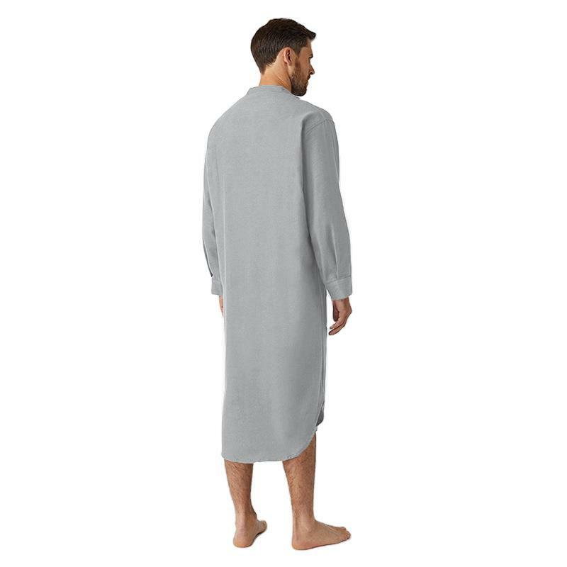 Abaya-Robe musulmane à manches longues pour homme, chemise de nuit en coton, longueur genou, tunique arabe, chemises noires, jubba, thobe blanc