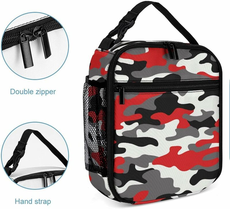 Insulated Lunch Box Military Red Camo  Camouflage Reusable Lunch Bag, Leak-Proof Zipper Lunch Cooler Tote for Men