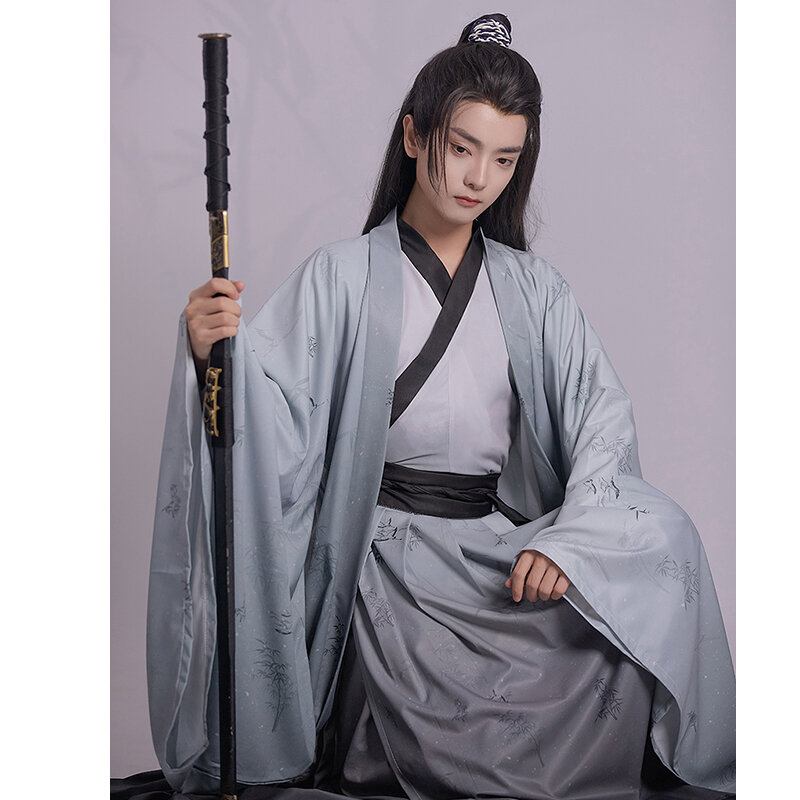 Kruiskraag Hanfu Heren Chinese Traditionele Weijin-Dynastie Cape Podiumjurk Met Grote Mouwen Vintage Zwaardvechter Outfit