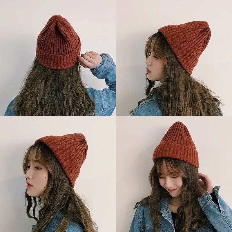 Topi wol papan mengkilap warna murni, topi wanita versi Korea musim gugur dan musim dingin, topi ujung cekung bentuk sederhana gaya Ins