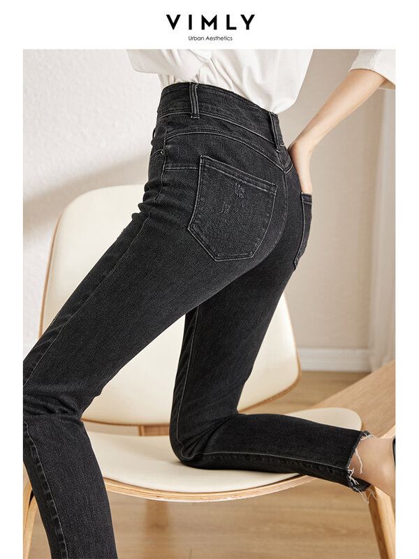 Vimly Black Jeans Skinny Denim Trousers Korean Style Vintage Fashion High Waist 2023 Spring New Ankle-length Pencil Pants 70708