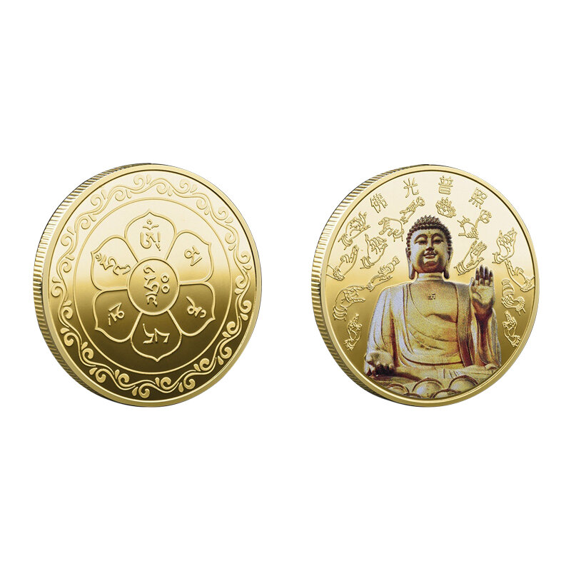 Chinese Coins Painted Buddha Badge Collectible Coin Good Luck Golden Collection for Souvenir Home Decor