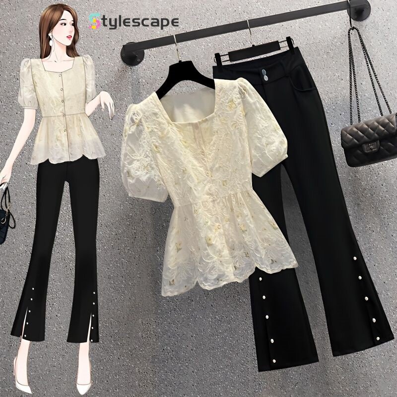 Oversized, Stylish and Fashionable Women's Summer Clothing, Age Reducing and Slimming Doll Shirt Top, Two-piece Suit Pants