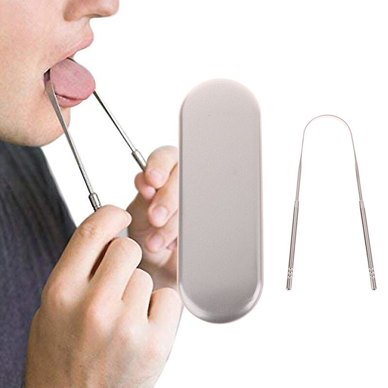 Portable Single Layer Tongue Scraper Reusable Stainless Steel Oral Mouth Brush Case Non-slip Handle Tongue Scraper Tongue Clean