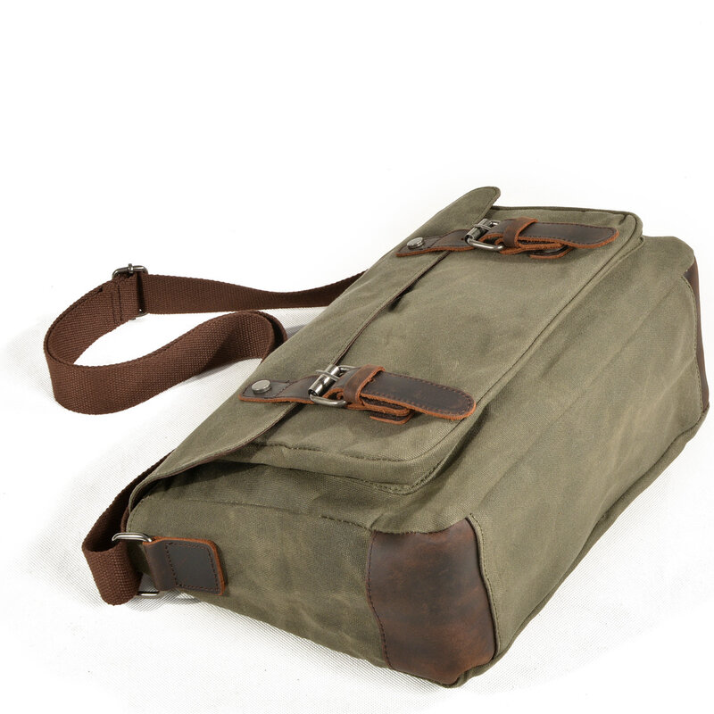 Men's Outdoor Casual Messenger Bag Vintage Style Waterproof Oil Wax Canvas Shoulder Cross Bag Large Capacity