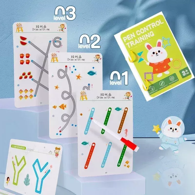 Magische Verfolgung Arbeitsbuch pädagogische Montessori Bücher für Kinder Stift Kontrolle Training wieder verwendbare Kalligraphie Copybook für Kinder