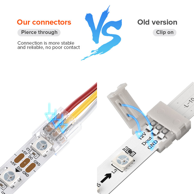 12pcs Transparent Solderless Cover Connector 15cm Wire for FCOB DIM CCT RGB WS2812B WS2811 WS2815 5050 RGBW RGBCCT SMD LED Strip