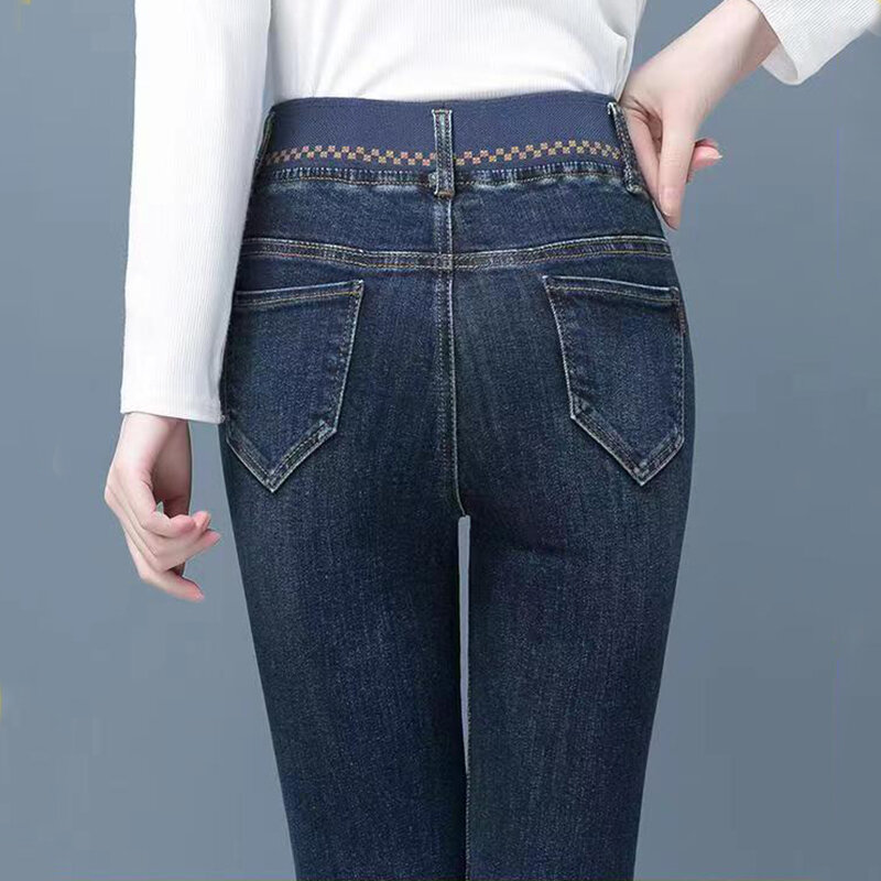 Корейские модные женские узкие расклешенные джинсы, весна-осень, новинка, уличная одежда, женские офисные повседневные джинсовые брюки с эластичным поясом