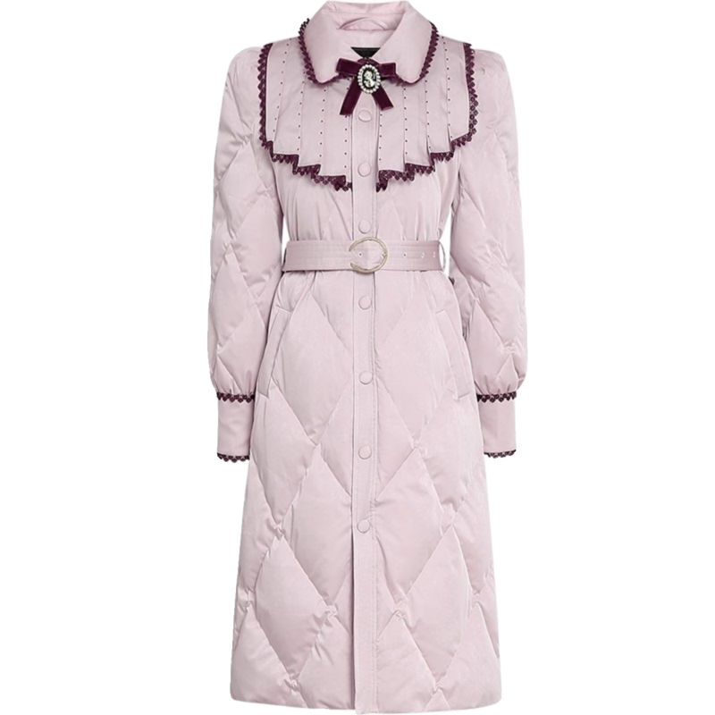 Chaqueta de plumón gruesa con cuello cuadrado para mujer, cinturón de cintura plegable, botón de una sola botonadura, invierno, nuevo