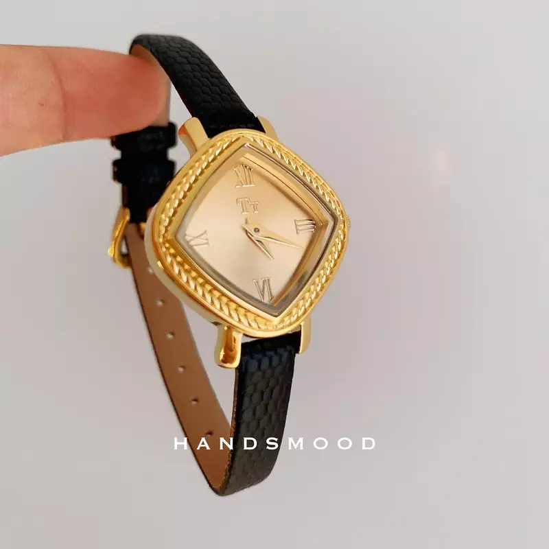 Genuine Leather Brass Dial Luxury Women Watch Quartz Vintage Retro Gold Dial Lady Bracelet  Christmas