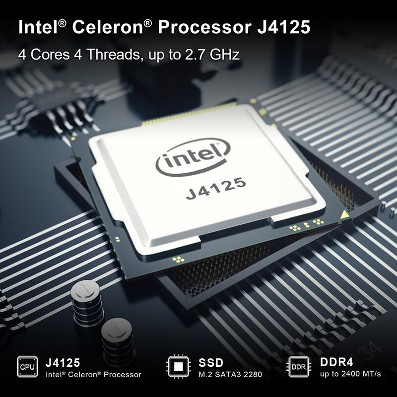 Beelink-GK Mini Intel Celeron J4125 Pro Quad Core PC, DDR4 Mini Computer, 4K Dual HDMI, Dual WiFi, BT4.0, 1000 LAN