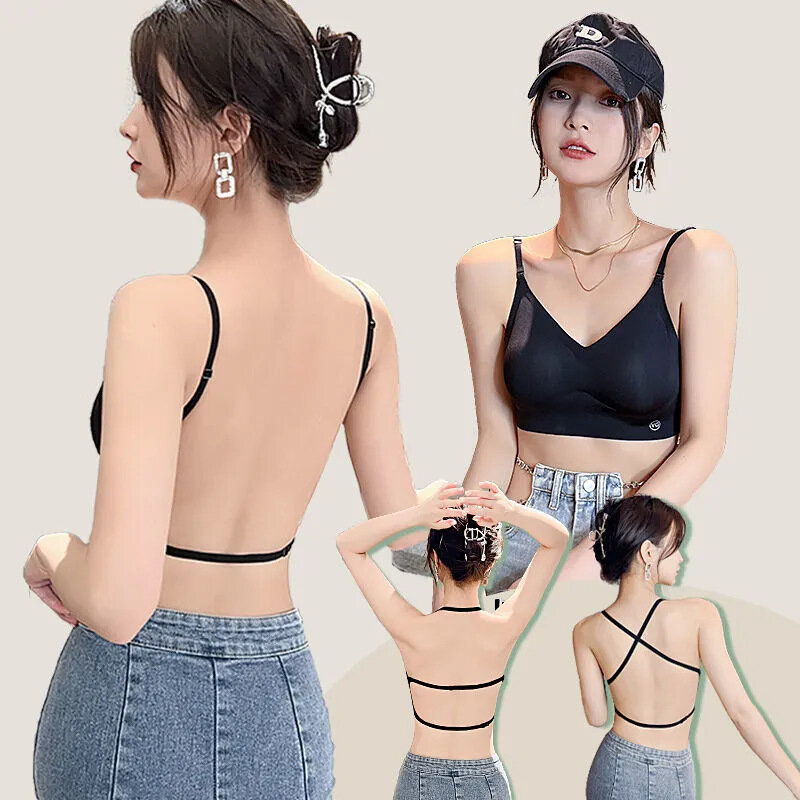 UBAU Summer thin sexy U-shaped back lingerie female inner wear undershirt without trace backless triangle cup polymerization bra