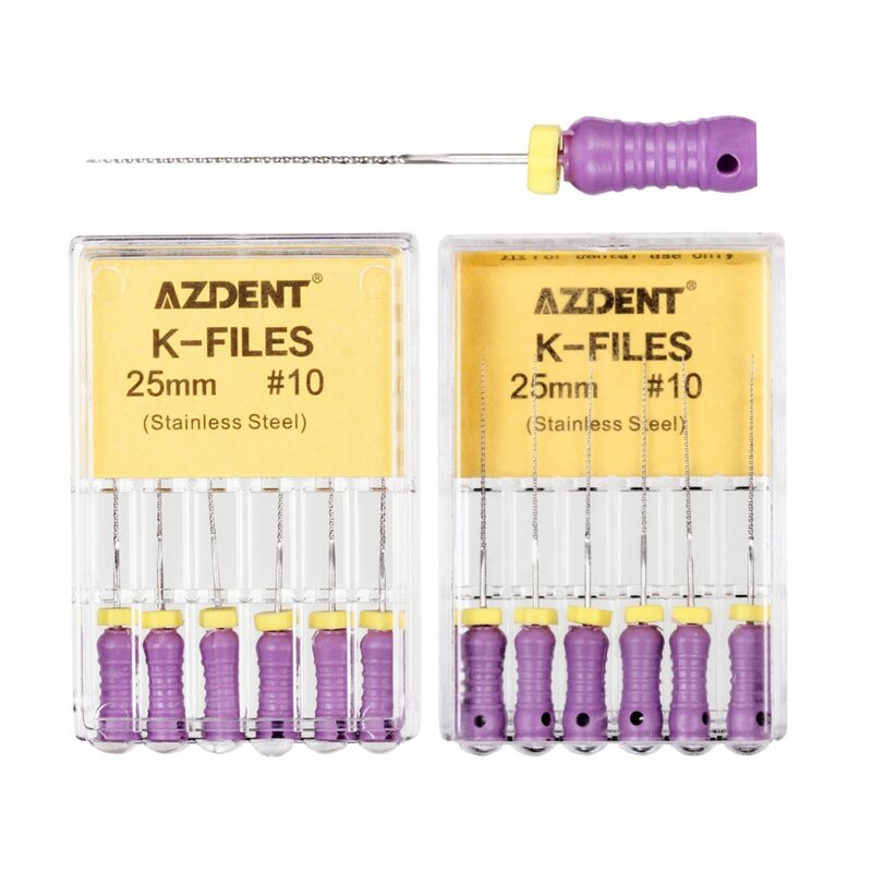 1 kotak AZDENT penggunaan tangan gigi k-file 21/25mm baja tahan karat saluran akar endodontik berkas alat dokter gigi instrumen Lab gigi