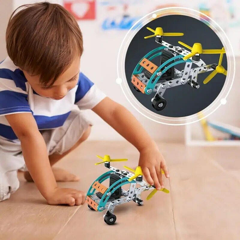 Helicopter Model Metal Helicopter Model Toy Kids Educational Plane Construction Toy Mechanical Style Ornament