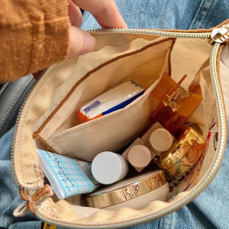 Нейлоновая милая сумка с вышивкой, портативная квадратная косметичка с принтом, портативная косметичка