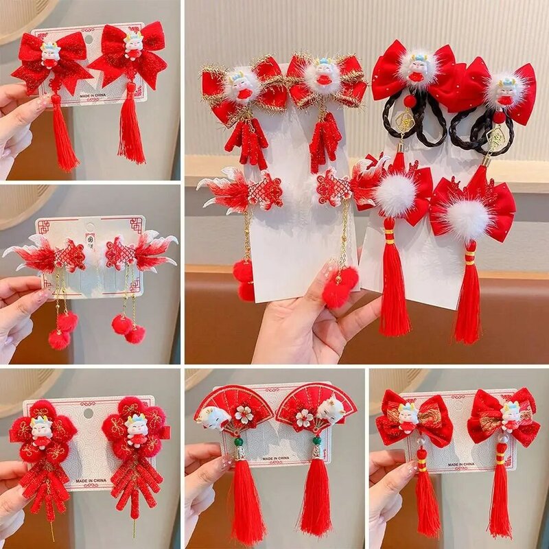 Red Mascot Dragon Horn Red Hairpin Cute Ancient Style Velvet New Year Hairpin Headwear Shiny Velvet Hairpins Girls