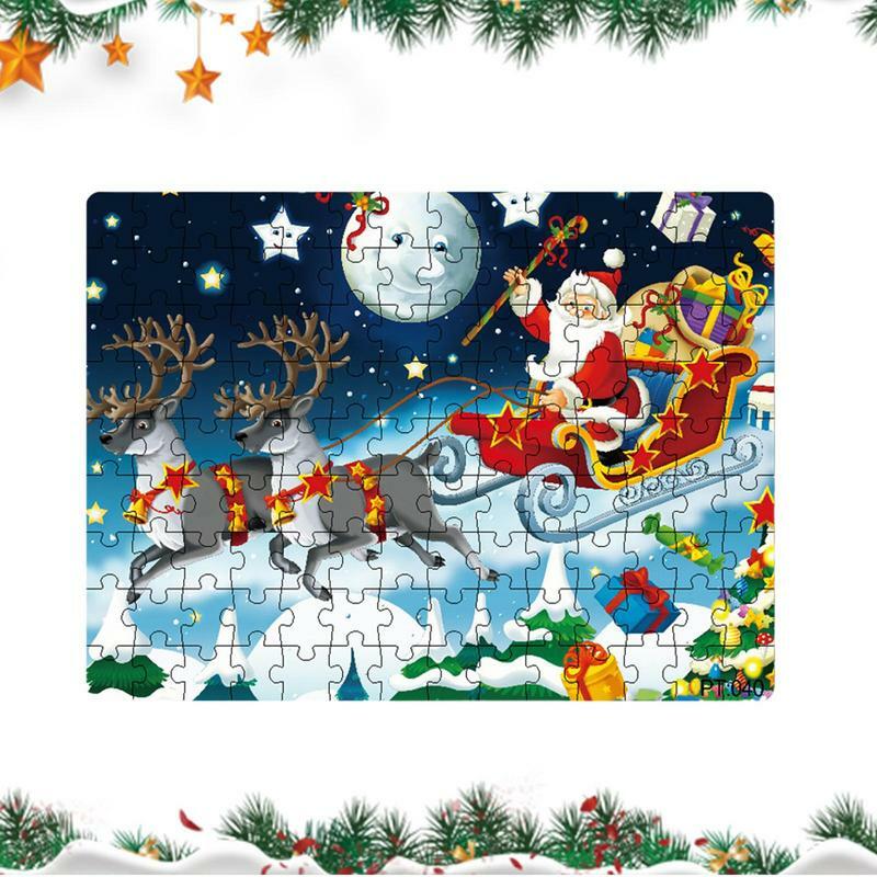 Teka-teki Jigsaw Natal teka-teki karton teka-teki besar dekorasi Santa Claus musim dingin untuk anak perempuan anak-anak usia 2-8