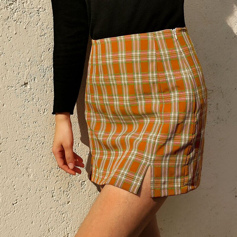 Minifaldas coreanas para mujer, falda a cuadros de cintura alta con abertura, ropa de calle informal elegante, estilo Harajuku, 2024