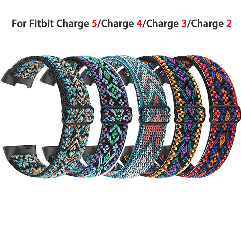 ไนลอนยืดหยุ่นสำหรับ Fitbit Charge 5 4 3 2สร้อยข้อมือ Wacthband สำหรับ Fitbit Charge 2 3 4 5 3 SE สายรัดข้อมือสายรัดข้อมือ